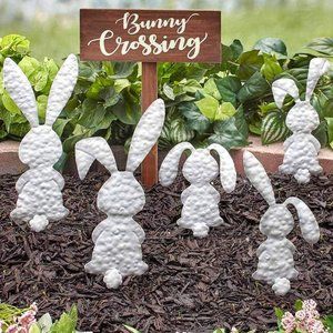 LCI Bunny Crossing Sign and Set of 5 Bunny Garden